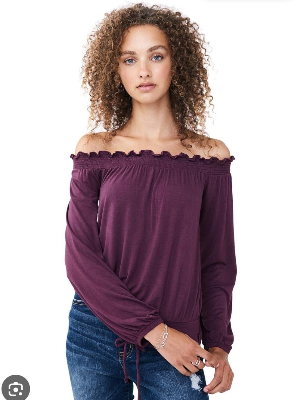 LOFT Off-Shoulder Boho Chic Blouse in Plum - Size Small Excellent Condition
